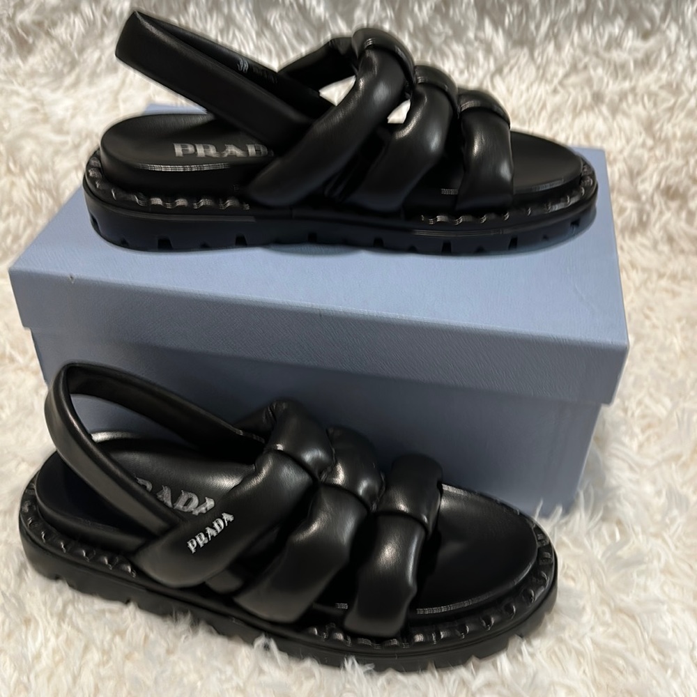 Prada leather sling back sports sandal size 38. Never worn with box and dust bag